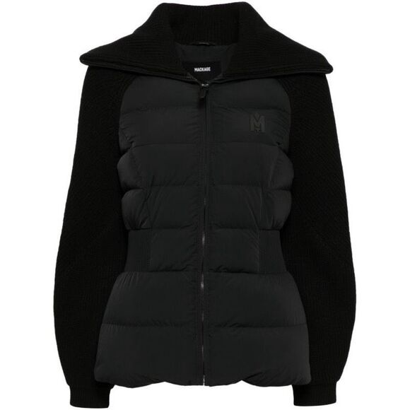 Mackage Foxy mixed media jacket Sz L Black Puffer Wool Bishop Sleeves Minimalist